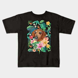 Tropical Red Dachshund Doxie 2 Kids T-Shirt